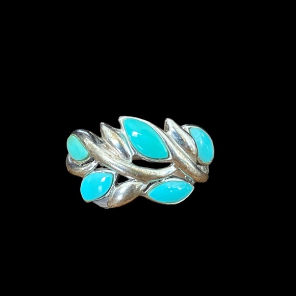 Vintage Designer EA Turquoise Sterling Silver Ring - Size 6 - Picture 13 of 15